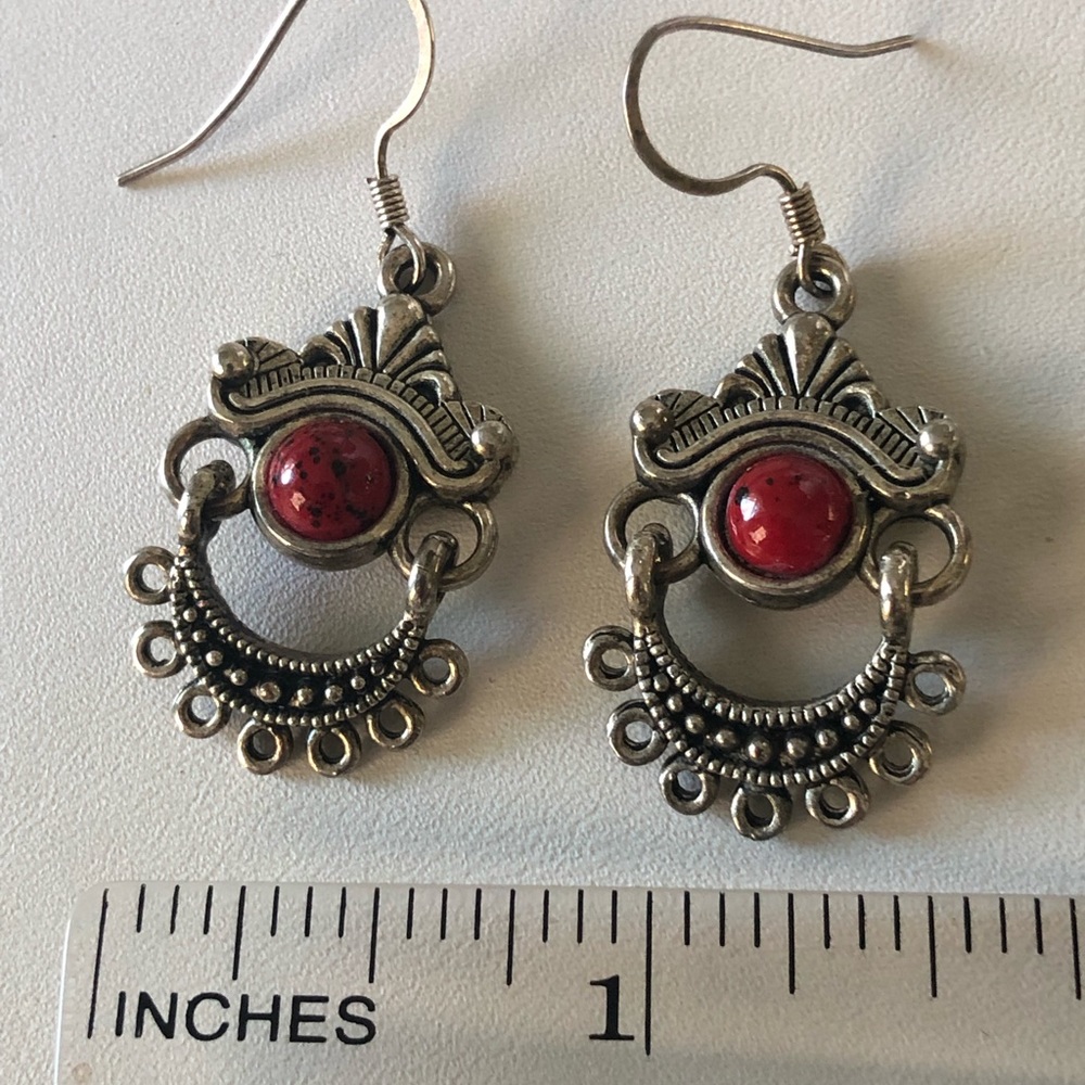 Earrings Red Drop Dangle - image 8